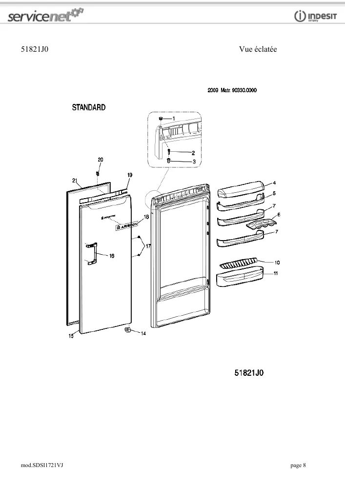 Vue éclatée HOTPOINT-ARISTON SDSI1721VJ 87873