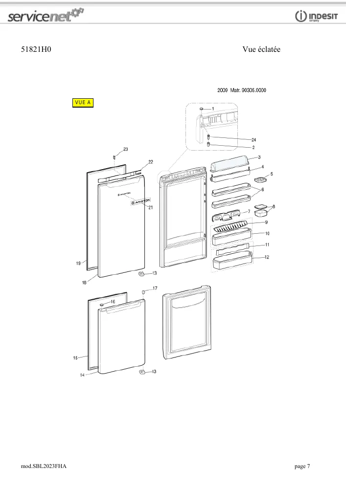Vue éclatée HOTPOINT-ARISTON SBL2023FHA 61877