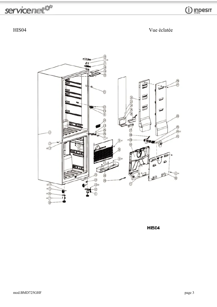 Vue éclatée HOTPOINT-ARISTON BMD725GHF 87935