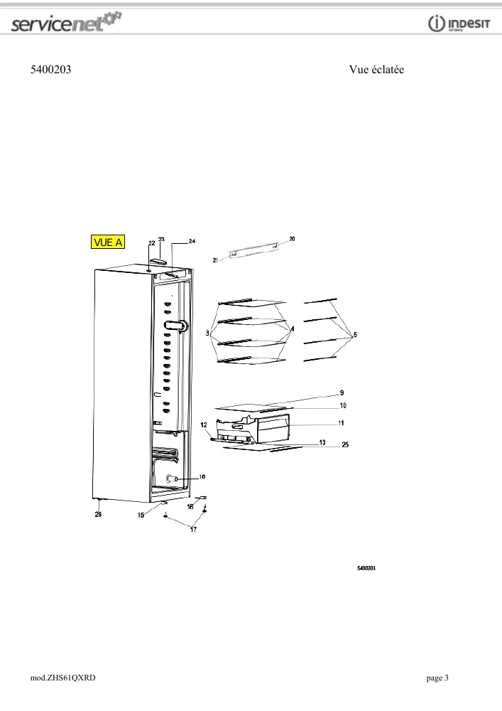 Vue éclatée HOTPOINT-ARISTON ZHS61QXRD 96485