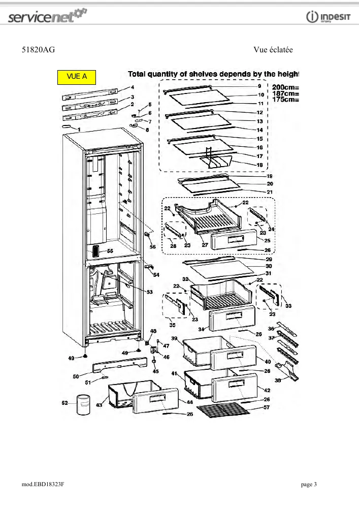 Vue éclatée HOTPOINT-ARISTON EBD18323F 73971