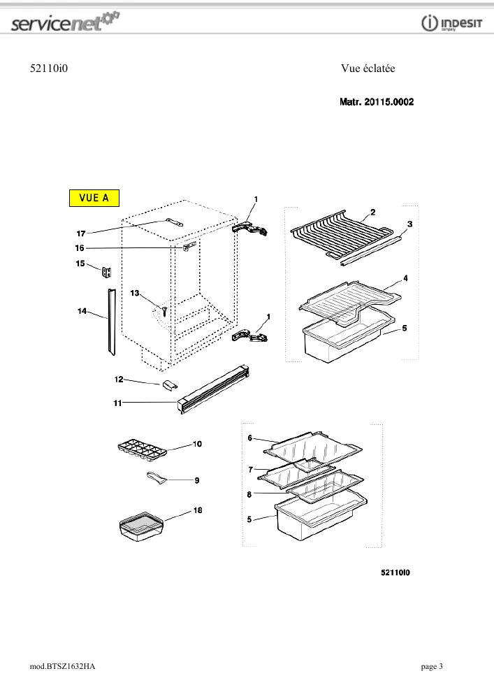 Vue éclatée HOTPOINT-ARISTON BTSZ1632HA 77793