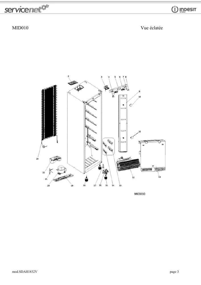 Vue éclatée HOTPOINT-ARISTON SDAH1832V 84990