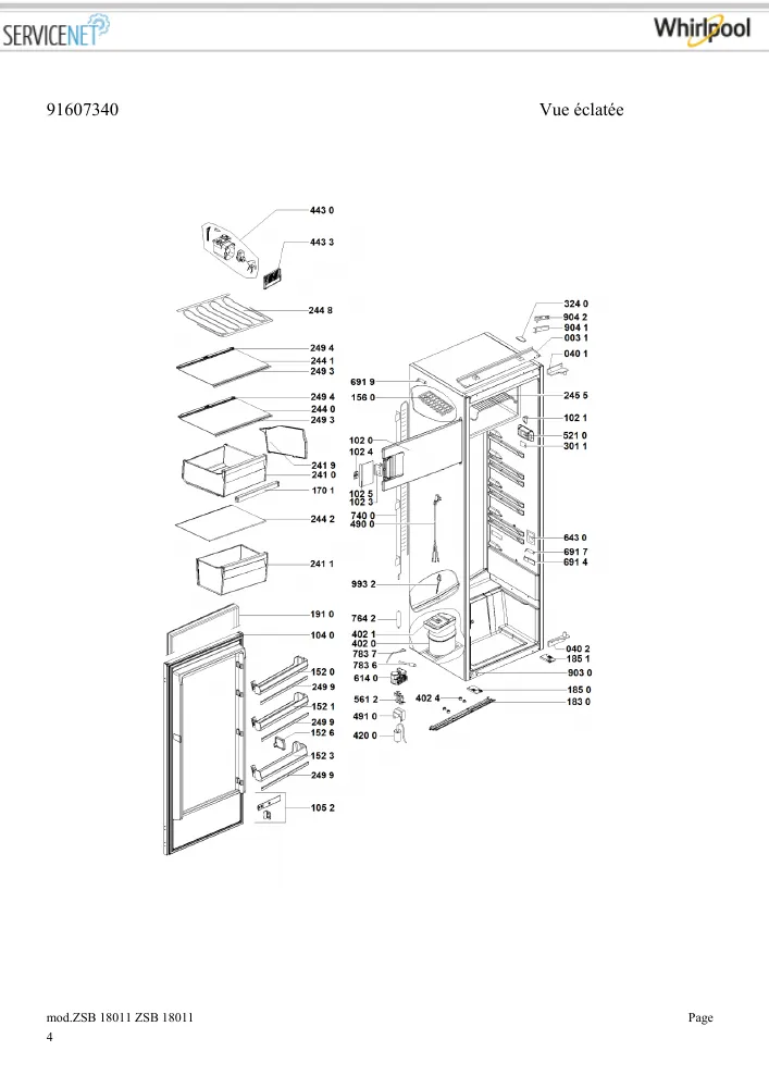 Vue éclatée HOTPOINT-ARISTON ZSB18011 859991607330