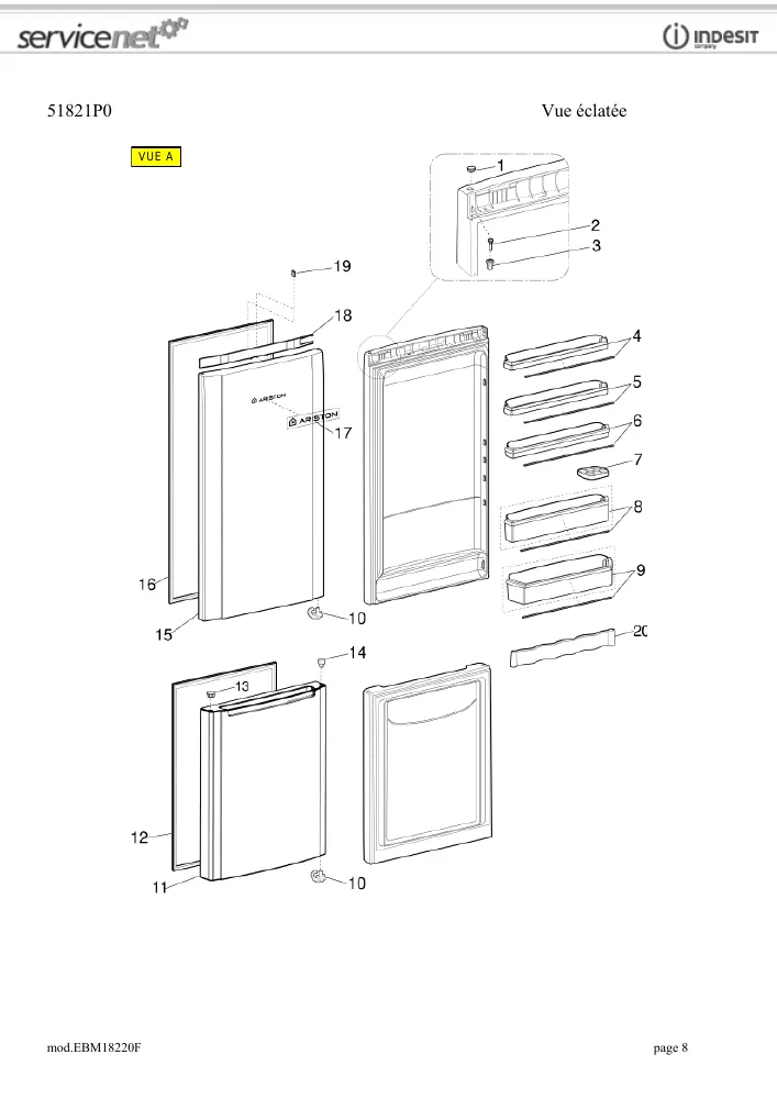Vue éclatée HOTPOINT-ARISTON EBM18220F 74437