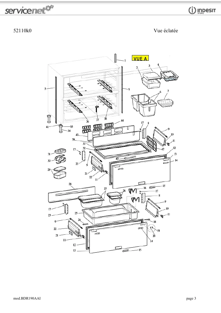 Vue éclatée HOTPOINT-ARISTON BDR190AAI 34435