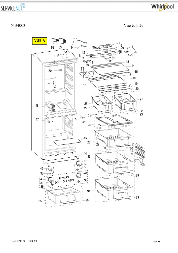 Vue éclatée HOTPOINT-ARISTON E3DX1 160811