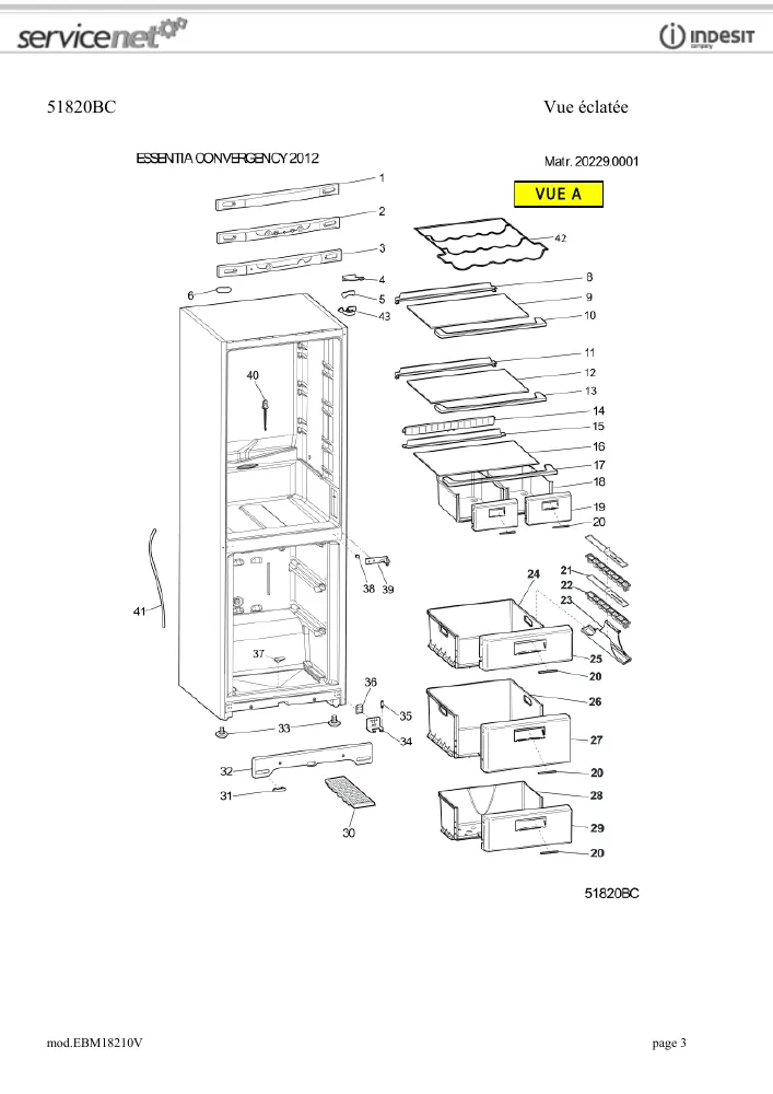 Vue éclatée HOTPOINT-ARISTON EBM18210V 78063