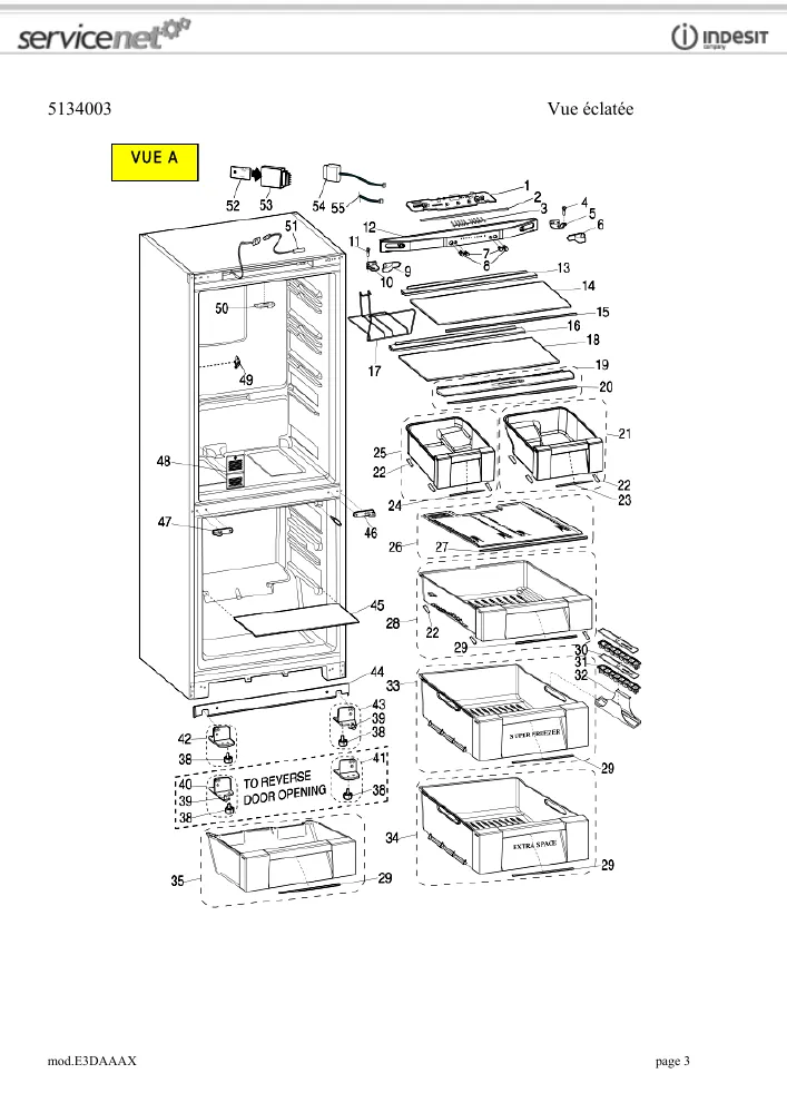 Vue éclatée HOTPOINT-ARISTON E3DAAAX F088304
