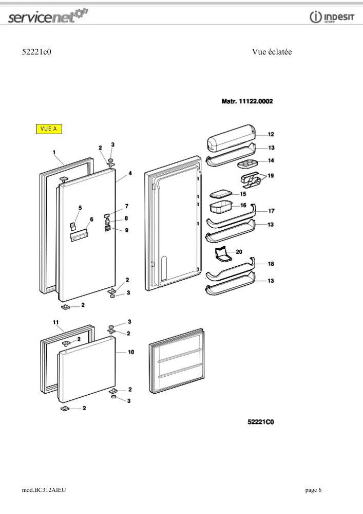Vue éclatée HOTPOINT-ARISTON BC312AIEU 26852