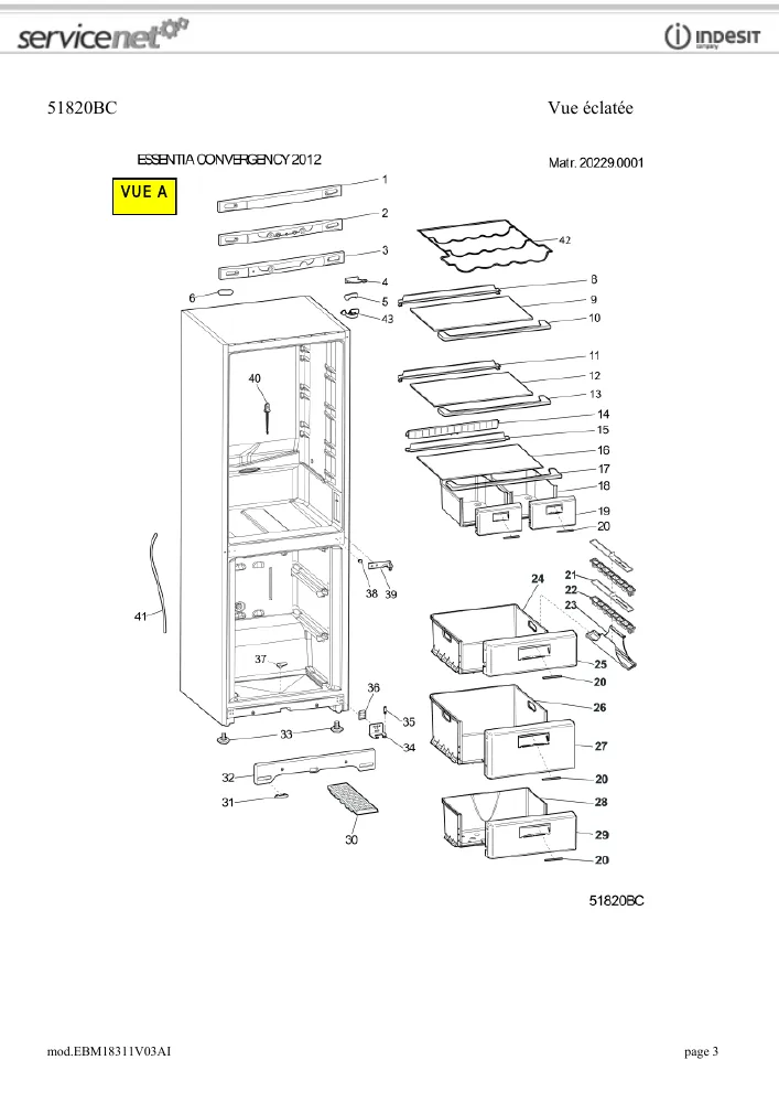 Vue éclatée HOTPOINT-ARISTON EBM18311V03AI 85269
