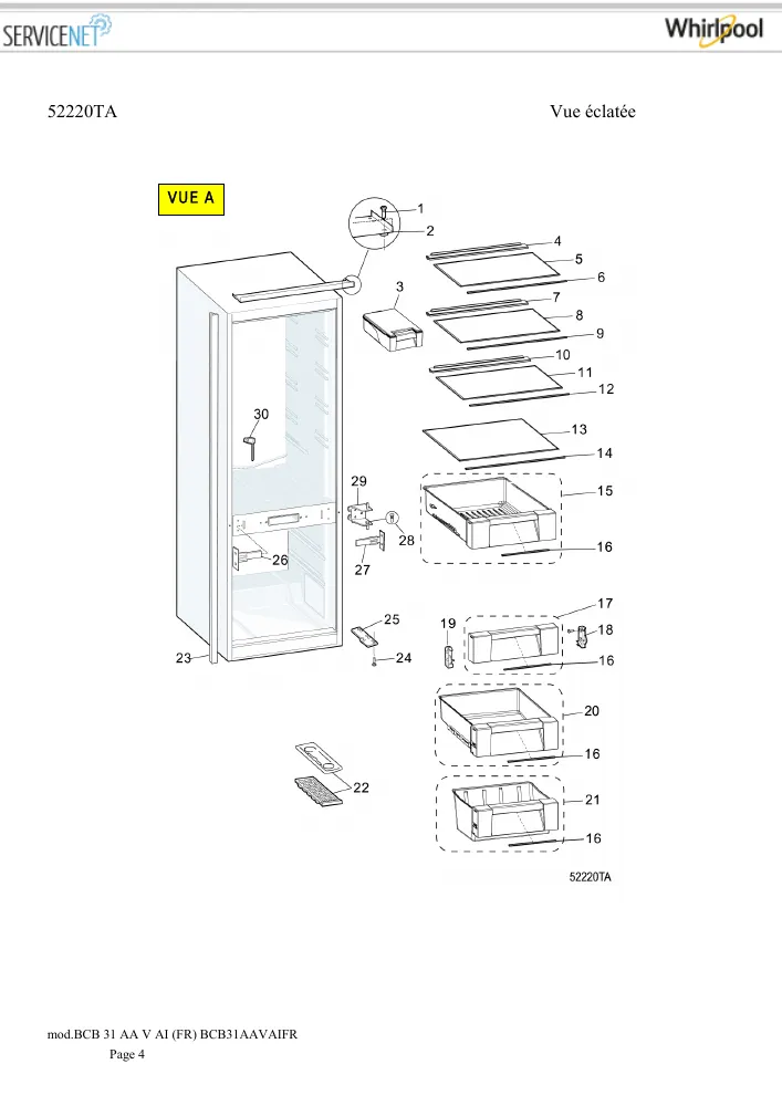 Vue éclatée HOTPOINT-ARISTON BCB31AAVAIFR 86009