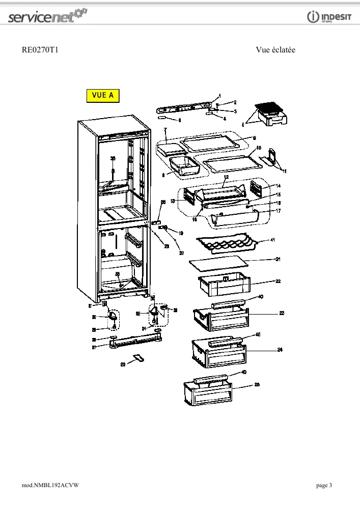 Vue éclatée HOTPOINT-ARISTON NMBL192ACVW 75410