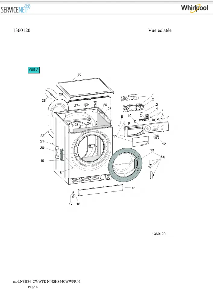 Vue éclatée HOTPOINT-ARISTON NSH844CWWFRN 164410