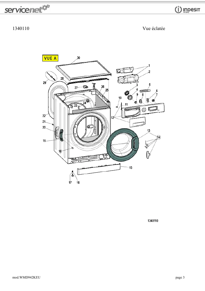 Vue éclatée HOTPOINT-ARISTON WMD942KEU 76598