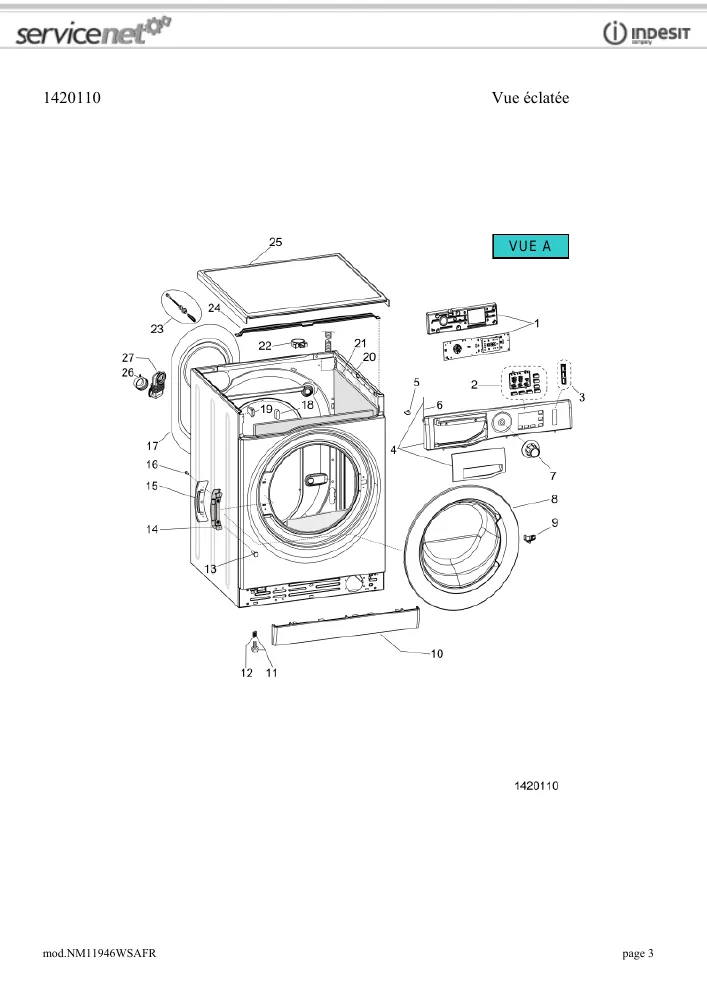 Vue éclatée HOTPOINT-ARISTON NM11946WSAFR 156041