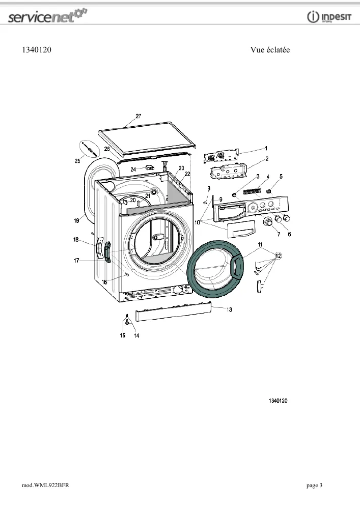 Vue éclatée HOTPOINT-ARISTON WML922BFR 82852