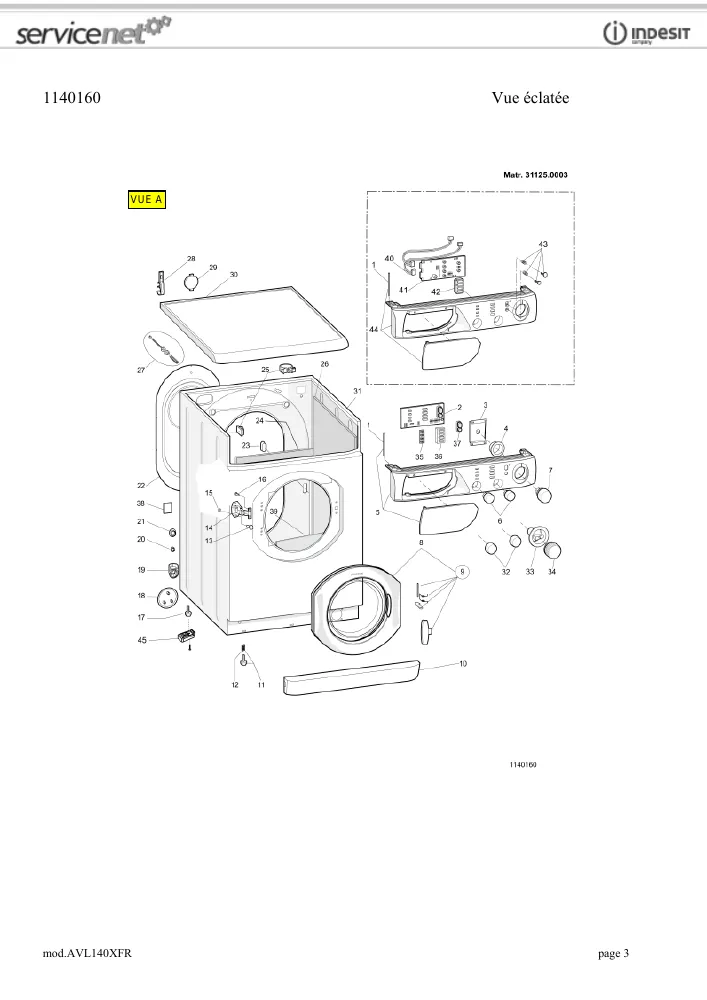 Vue éclatée HOTPOINT-ARISTON AVXL140FR 29124