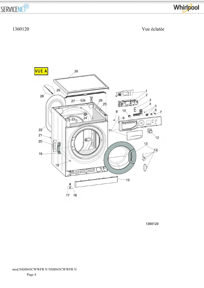 Vue éclatée HOTPOINT-ARISTON NSH843CWWFRN 161826