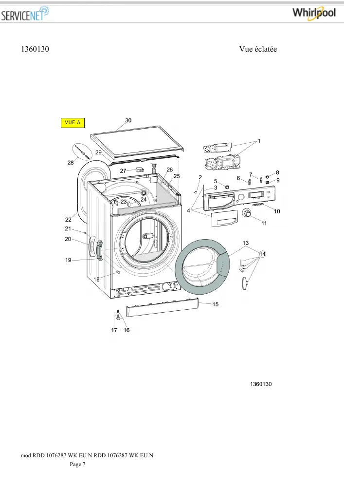 Vue éclatée HOTPOINT-ARISTON RDD1076287WKEUN 161119