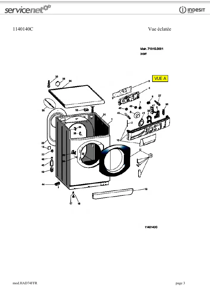 Vue éclatée HOTPOINT-ARISTON HAD74FFR 88845