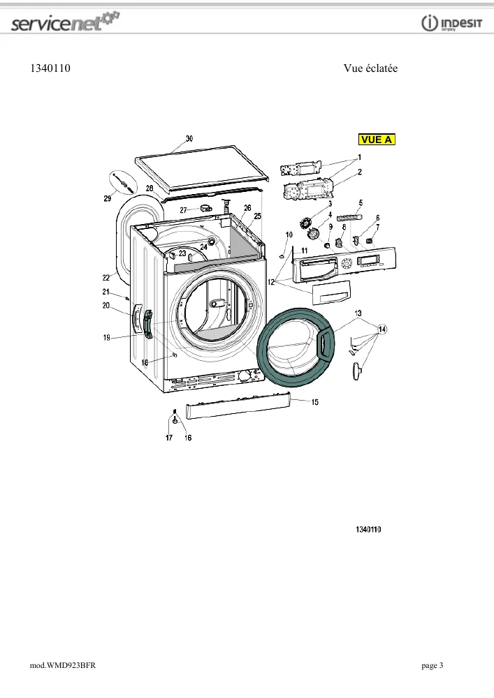 Vue éclatée HOTPOINT-ARISTON WMD923BFR 83866