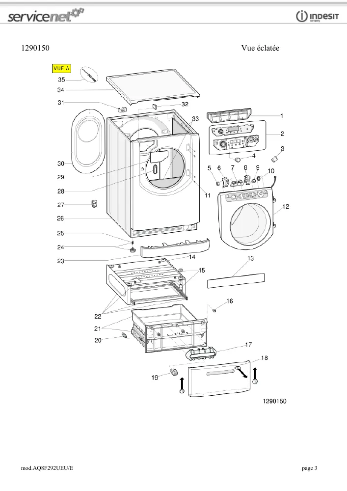 Vue éclatée HOTPOINT-ARISTON AQ8F292UEUE 74309