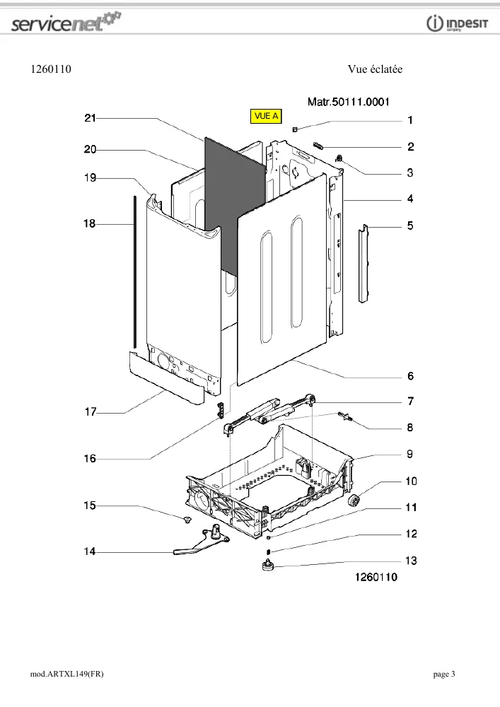 Vue éclatée HOTPOINT-ARISTON ARTXL149FR 62168