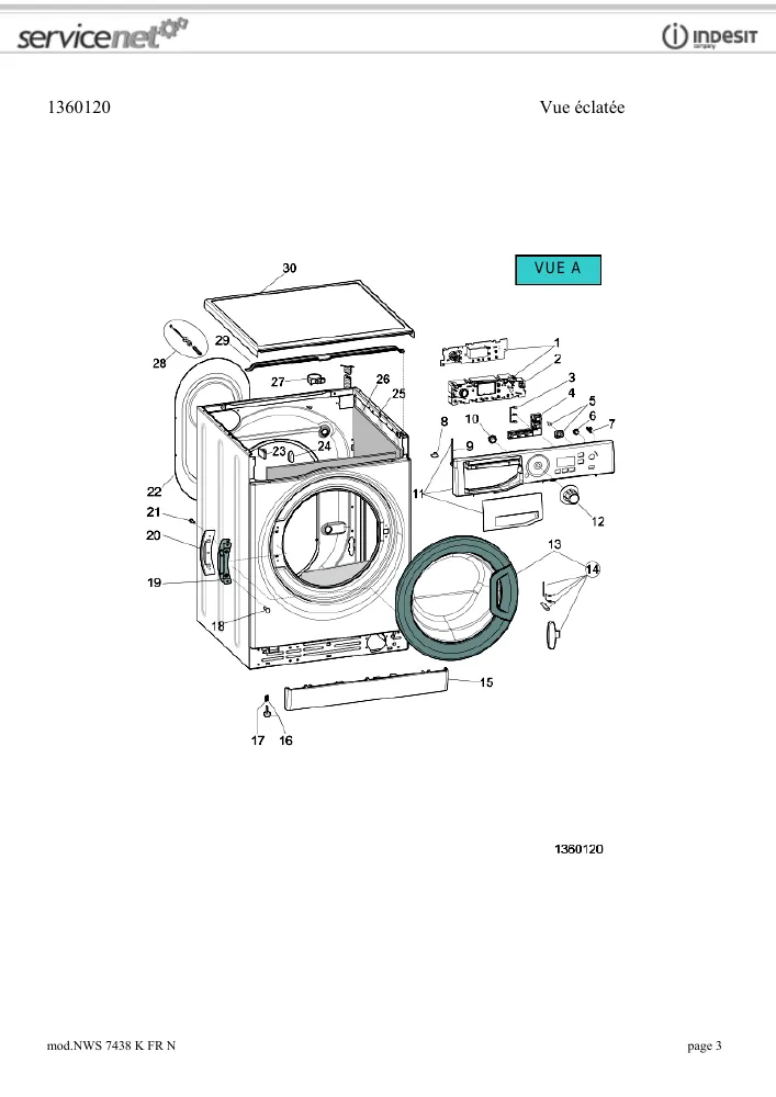 Vue éclatée HOTPOINT-ARISTON NWS7438KFRN 160236