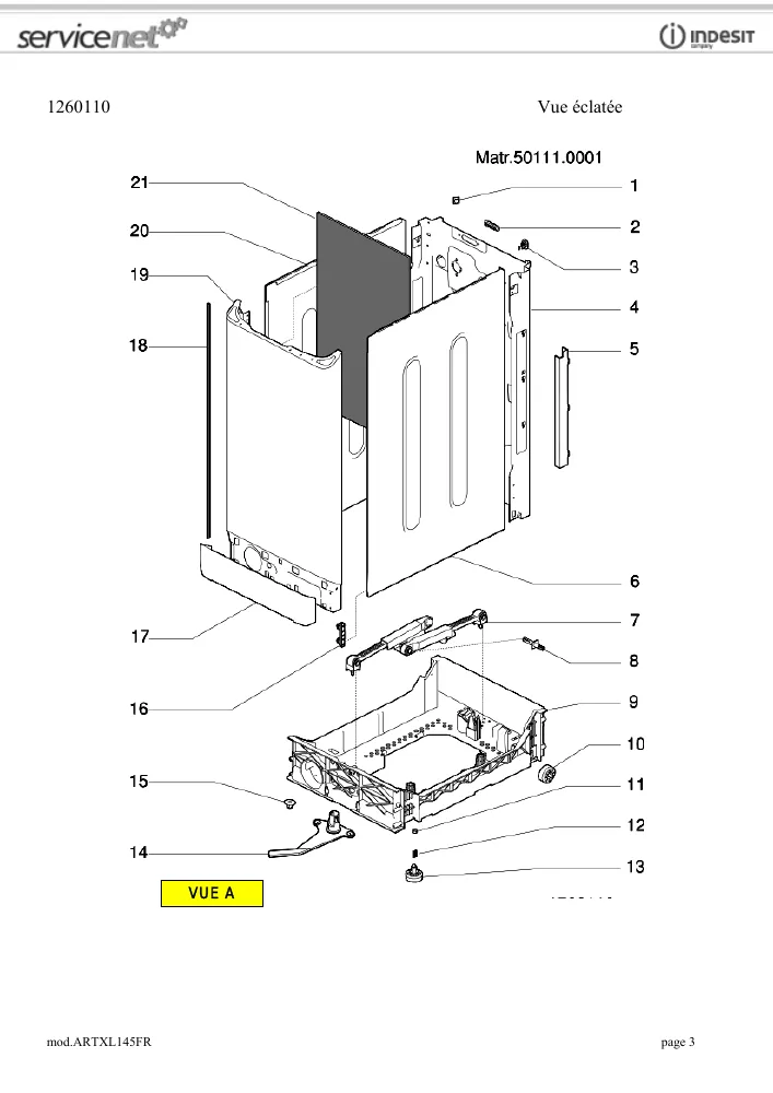 Vue éclatée HOTPOINT-ARISTON ARTXL145FR 69338