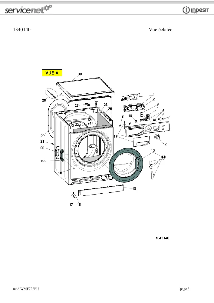 Vue éclatée HOTPOINT-ARISTON WMF722EU 76757