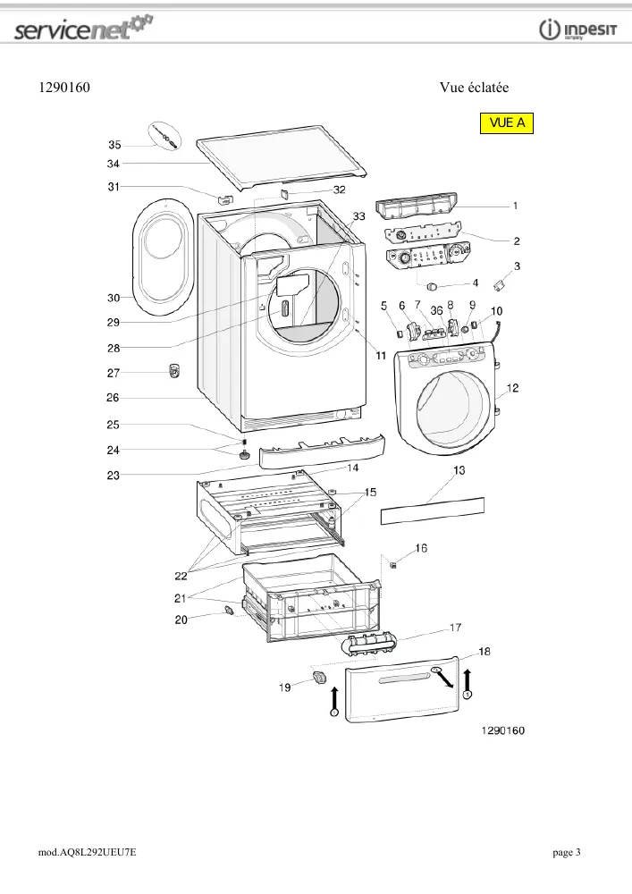 Vue éclatée HOTPOINT-ARISTON AQ8L292UEU7E 73885