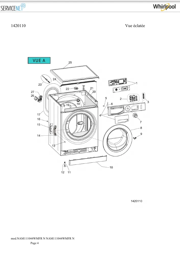 Vue éclatée HOTPOINT-ARISTON NAM111044WMFRN 160792
