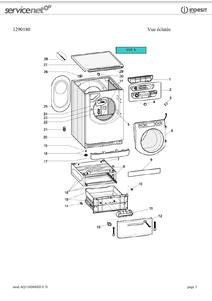 Vue éclatée HOTPOINT-ARISTON AQ116D68SDEN 162027