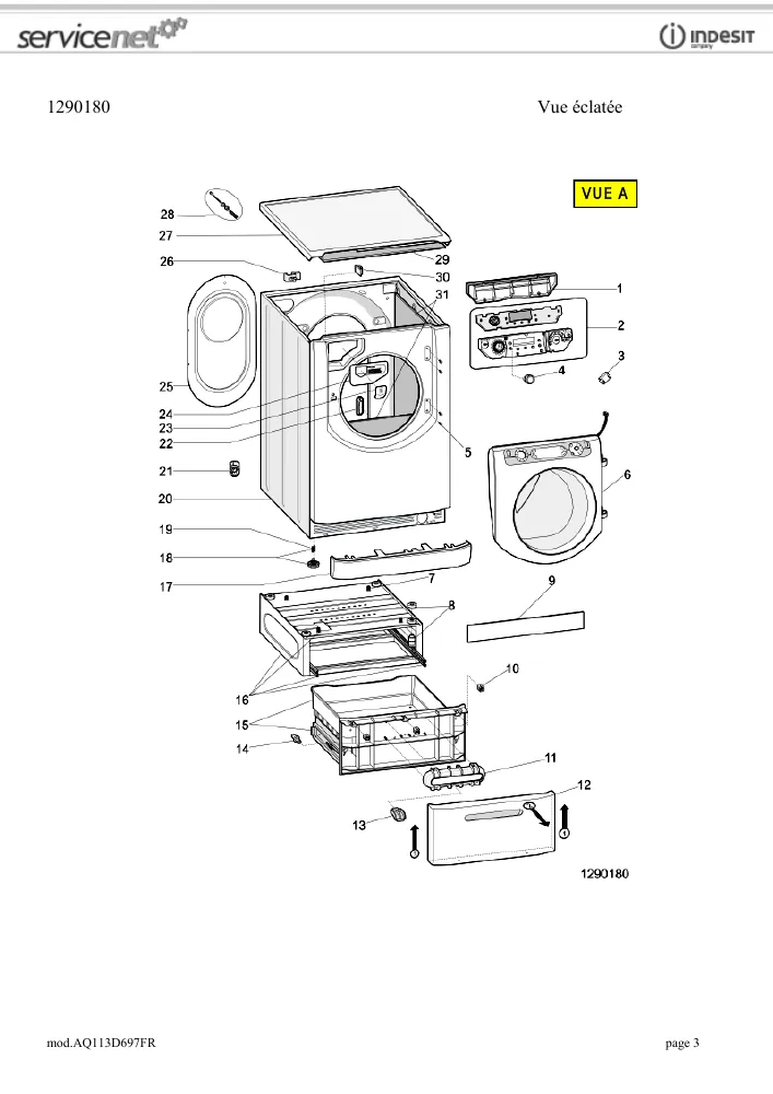 Vue éclatée HOTPOINT-ARISTON AQ113D697 76667