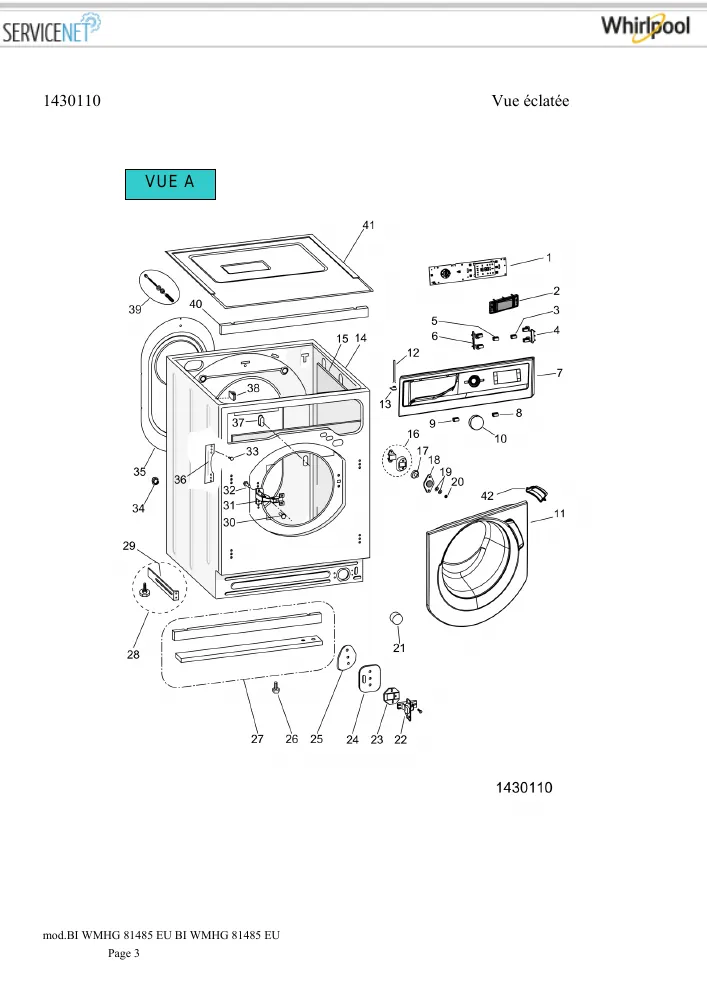 Vue éclatée HOTPOINT-ARISTON BIWMHG81485EU 166468