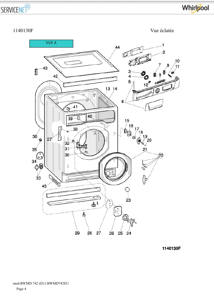 Vue éclatée HOTPOINT-ARISTON BWMD742EU 102113