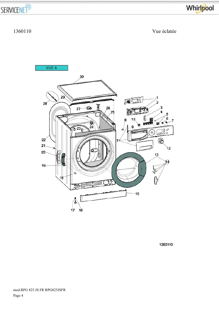 Vue éclatée HOTPOINT-ARISTON RPG825JSFR 89162