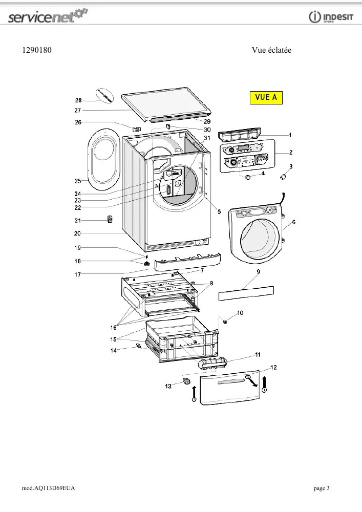 Vue éclatée HOTPOINT-ARISTON AQ113D69EUA 74872