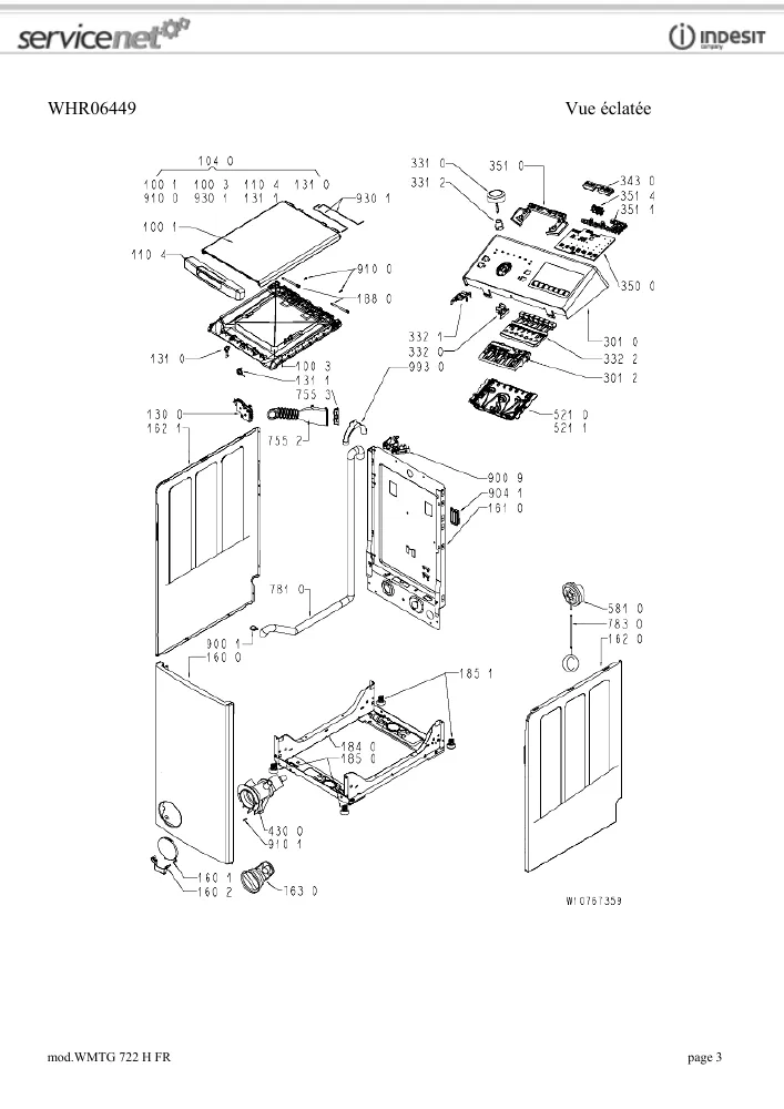 Vue éclatée HOTPOINT-ARISTON WMTG722HFR F087741