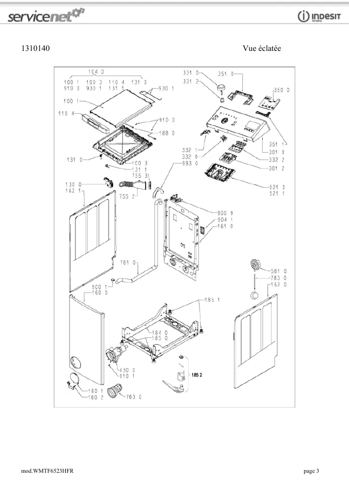 Vue éclatée HOTPOINT-ARISTON WMTF6523HFR 153582