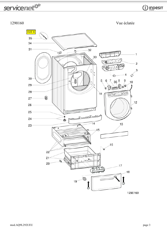 Vue éclatée HOTPOINT-ARISTON AQ9L292UEU 074308