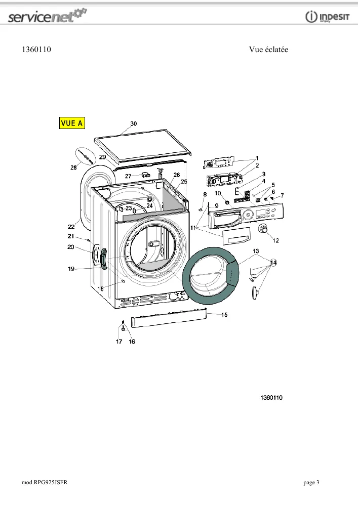 Vue éclatée HOTPOINT-ARISTON RPG925JSFR 89163