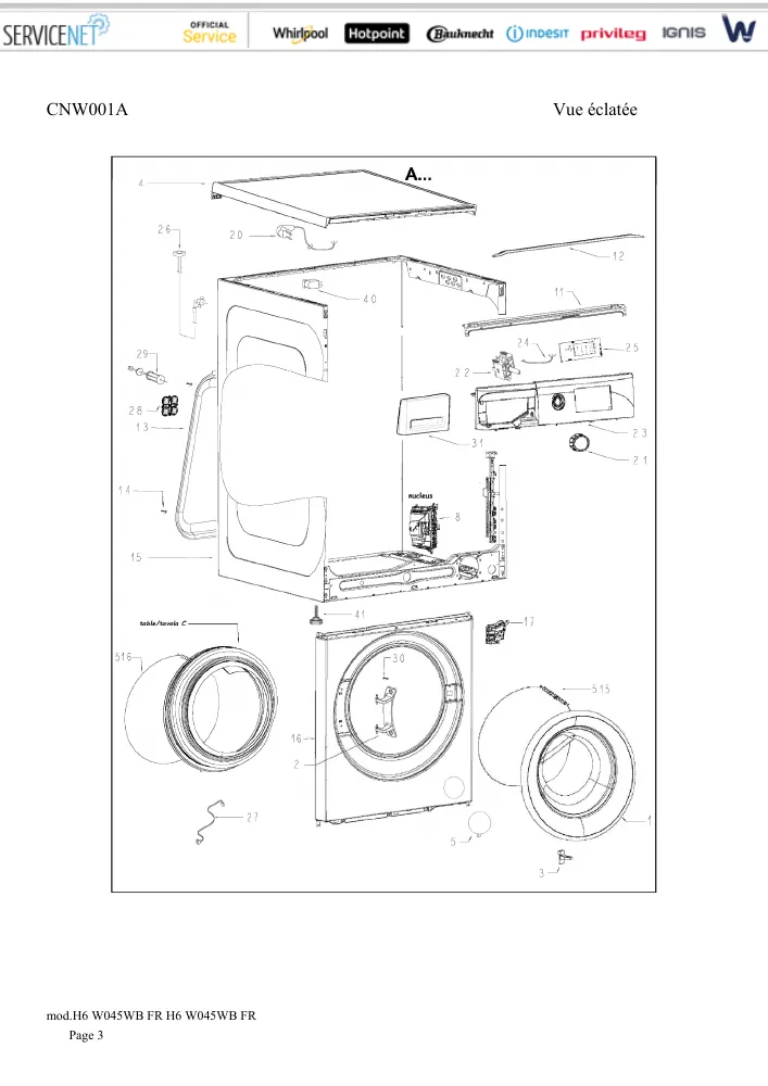 Vue éclatée HOTPOINT-ARISTON H6W045WBFR 162479