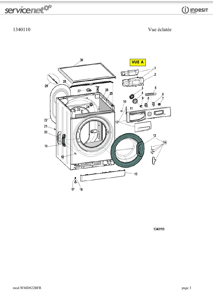 Vue éclatée HOTPOINT-ARISTON WMD822BFR 74918
