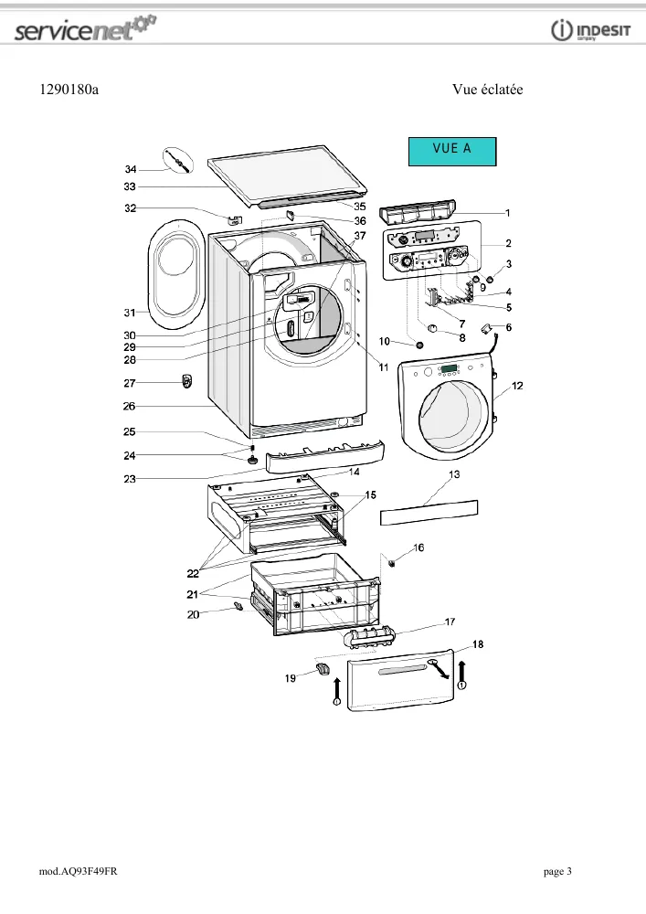 Vue éclatée HOTPOINT-ARISTON AQ93F49FR F085837