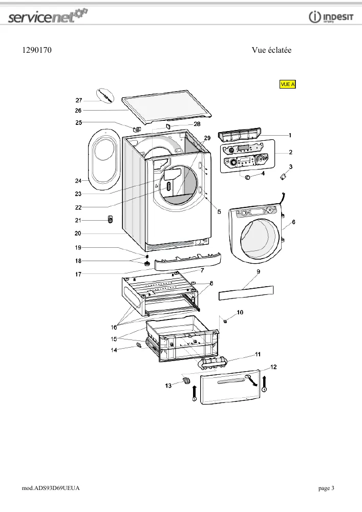 Vue éclatée HOTPOINT-ARISTON ADS93D69UEUA 77248