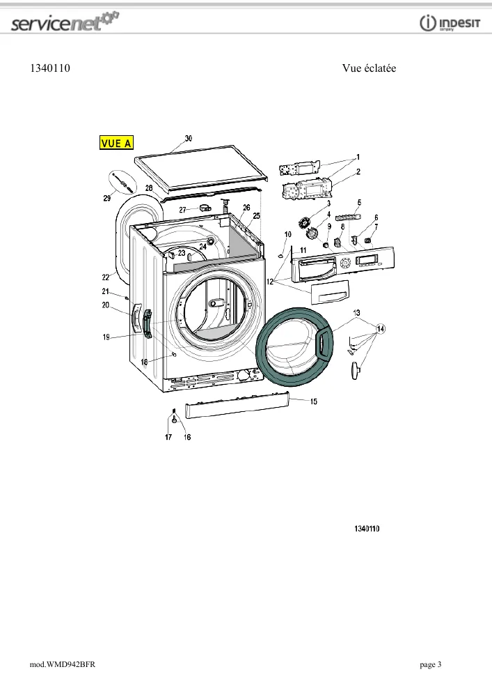 Vue éclatée HOTPOINT-ARISTON WMD942BFR 74860