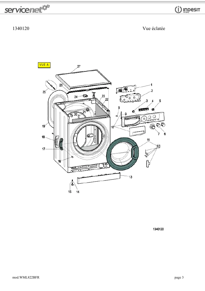 Vue éclatée HOTPOINT-ARISTON WML822BFR 74859