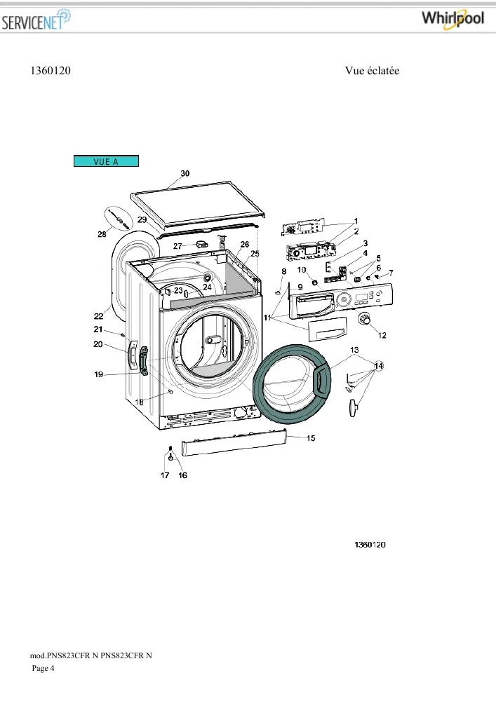 Vue éclatée HOTPOINT-ARISTON PNS823CFRN 161468